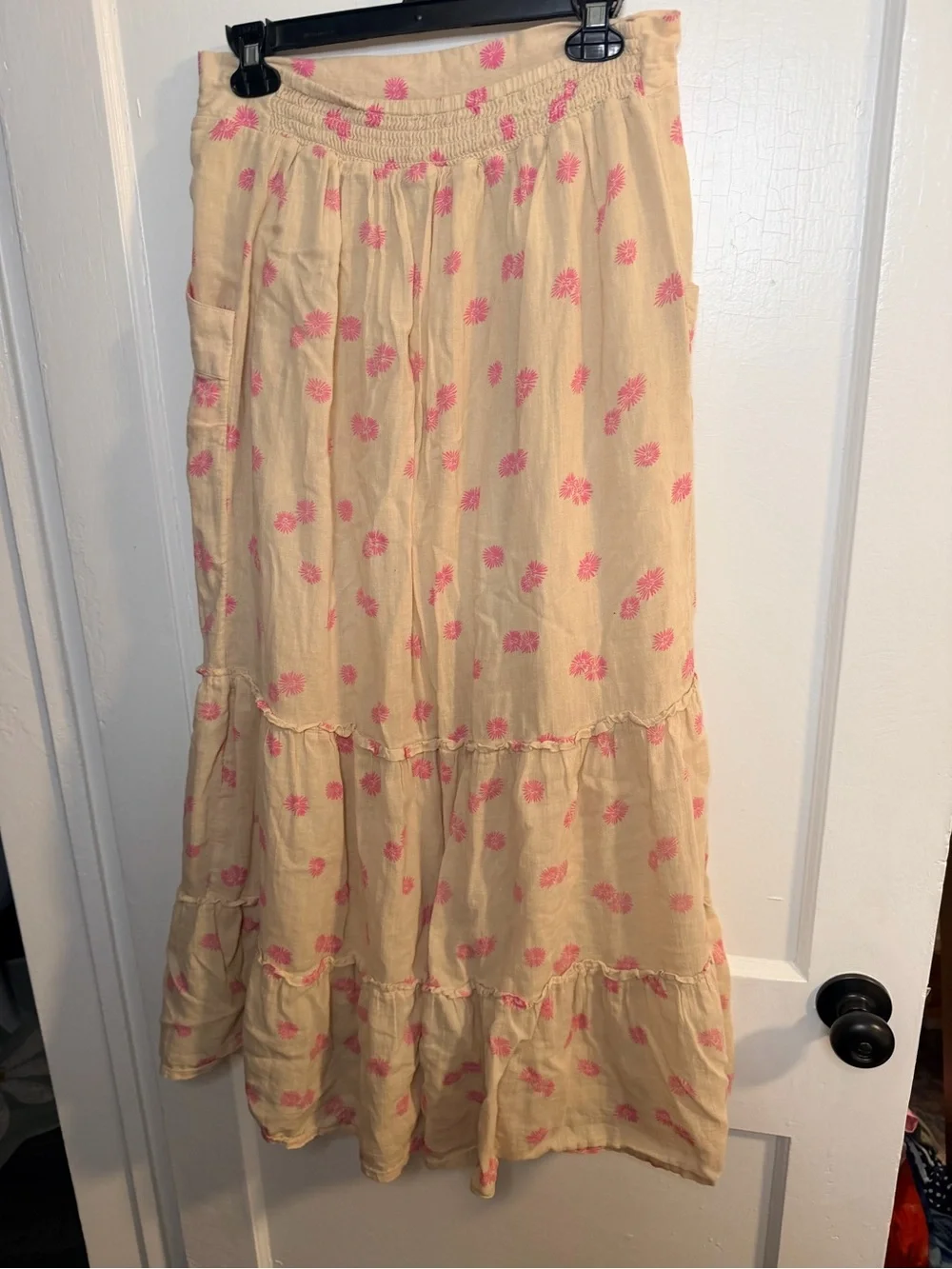 Old Navy Yellow Maxi Skirt with Pink Floral Print